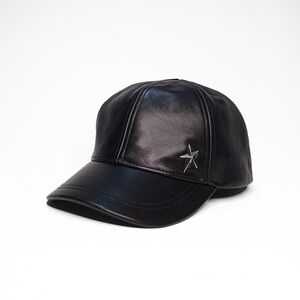 Mugler x H&M Black Leather Star Accent Baseball Cap
